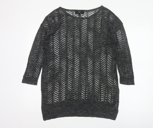 Next Women’s Grey Size 8 Open-Knit Geometric 3/4 Sleeve Jumper