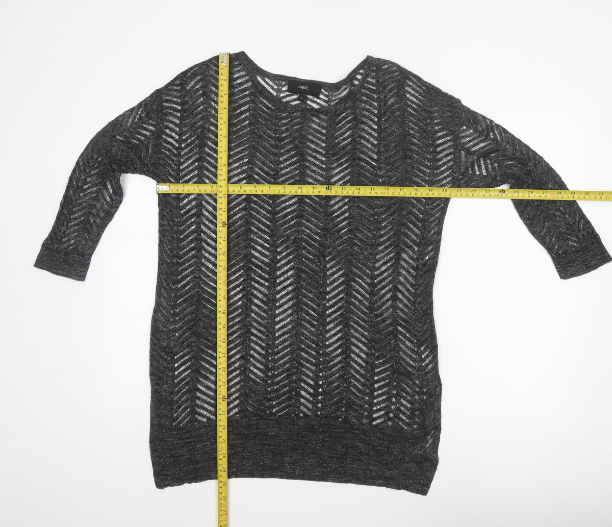 Next Women’s Grey Size 8 Open-Knit Geometric 3/4 Sleeve Jumper