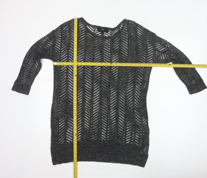 Next Women’s Grey Size 8 Open-Knit Geometric 3/4 Sleeve Jumper