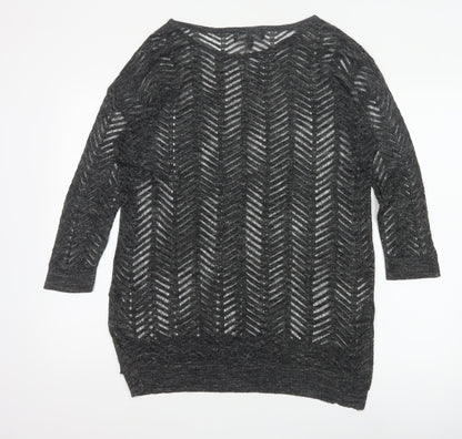 Next Women’s Grey Size 8 Open-Knit Geometric 3/4 Sleeve Jumper