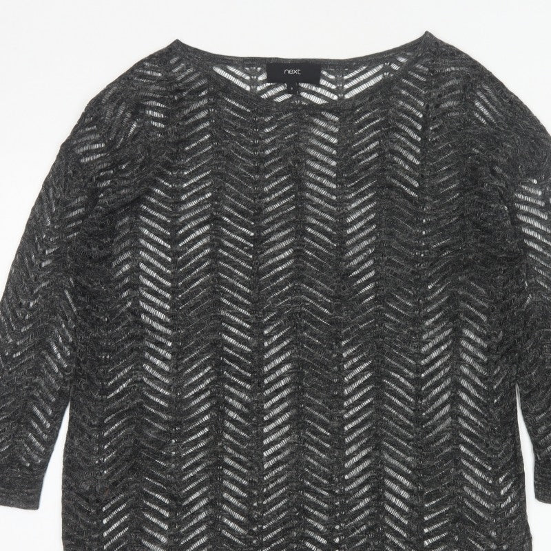 Next Women’s Grey Size 8 Open-Knit Geometric 3/4 Sleeve Jumper