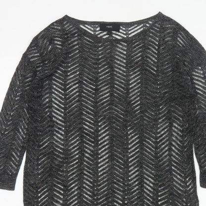Next Women’s Grey Size 8 Open-Knit Geometric 3/4 Sleeve Jumper