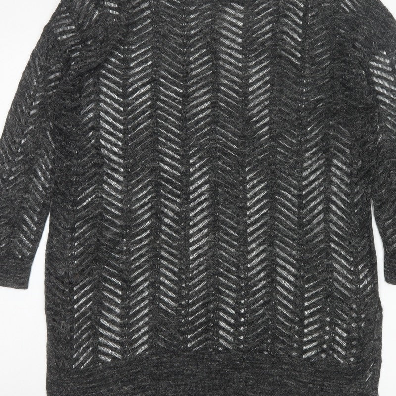 Next Women’s Grey Size 8 Open-Knit Geometric 3/4 Sleeve Jumper