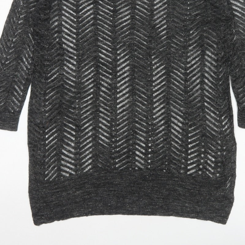 Next Women’s Grey Size 8 Open-Knit Geometric 3/4 Sleeve Jumper