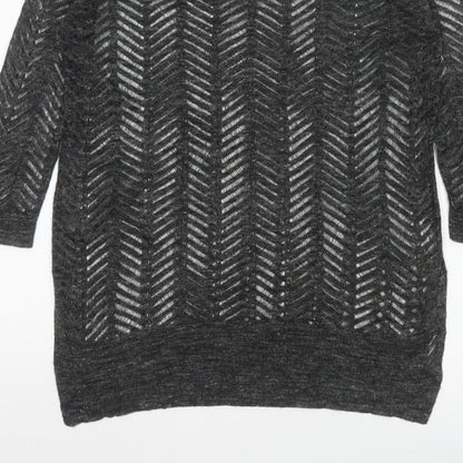 Next Women’s Grey Size 8 Open-Knit Geometric 3/4 Sleeve Jumper