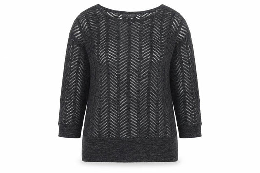 Next Women’s Grey Size 8 Open-Knit Geometric 3/4 Sleeve Jumper