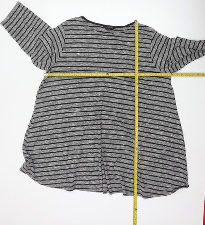 Yours Women Grey Black Striped Plus Size 22 Relaxed Jersey Tunic Top