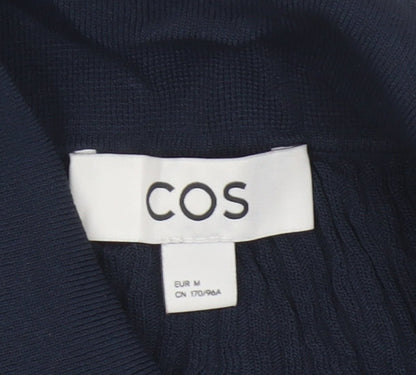 COS Women Blue UK 12 Ribbed Knit Button-Up Collared Long Sleeve Blouse
