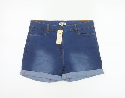 Oasis Women’s Blue Denim Cuffed Shorts UK 14 Stretch High Waist