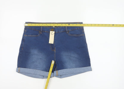 Oasis Women’s Blue Denim Cuffed Shorts UK 14 Stretch High Waist