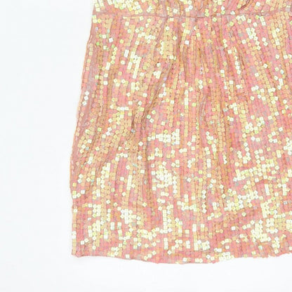 Monsoon Fusion Women’s Pink Gold Sequin Fit & Flare Dress UK 14
