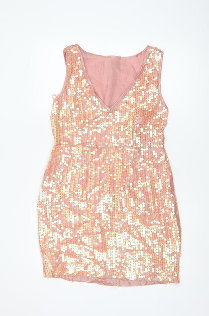 Monsoon Fusion Women’s Pink Gold Sequin Fit & Flare Dress UK 14