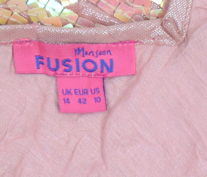 Monsoon Fusion Women’s Pink Gold Sequin Fit & Flare Dress UK 14