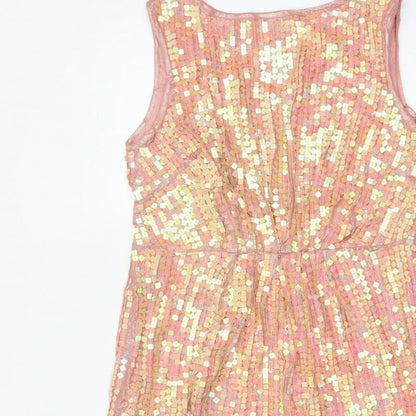 Monsoon Fusion Women’s Pink Gold Sequin Fit & Flare Dress UK 14