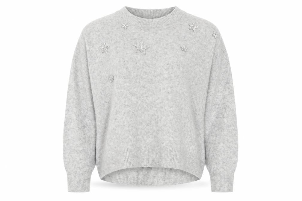 H&M Women Grey UK 8 Star Embellished Crew Neck Knit Jumper