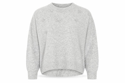 H&M Women Grey UK 8 Star Embellished Crew Neck Knit Jumper