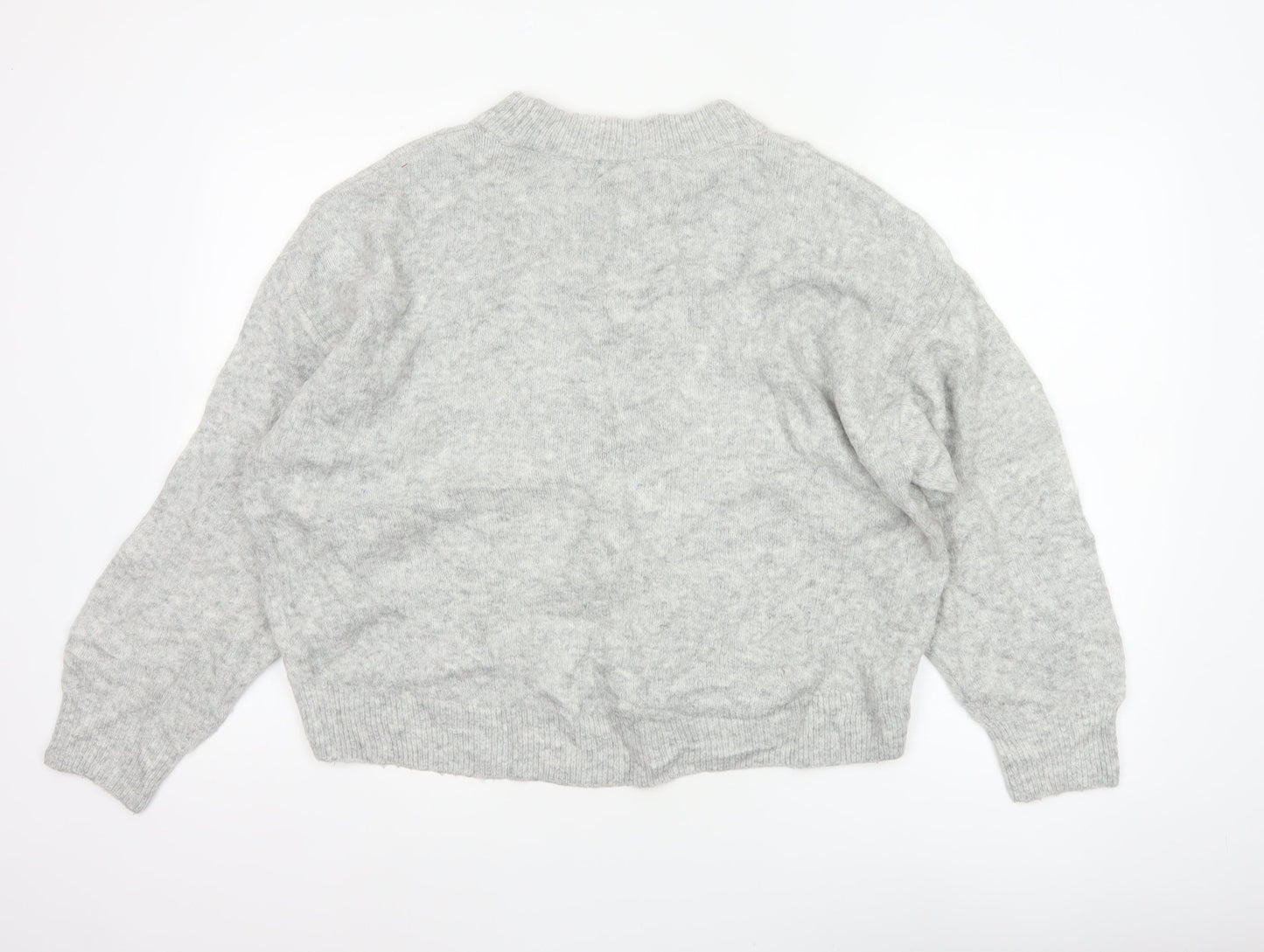 H&M Women Grey UK 8 Star Embellished Crew Neck Knit Jumper