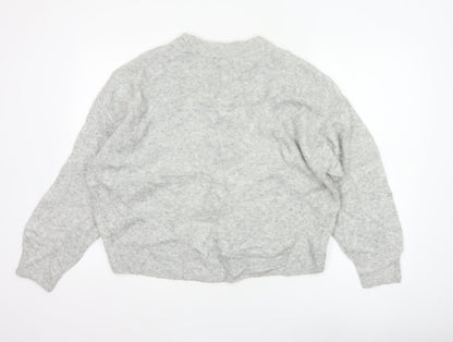 H&M Women Grey UK 8 Star Embellished Crew Neck Knit Jumper