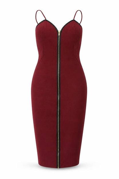 Boohoo Women Red Bodycon Midi Dress UK 6 Strappy Zip Party