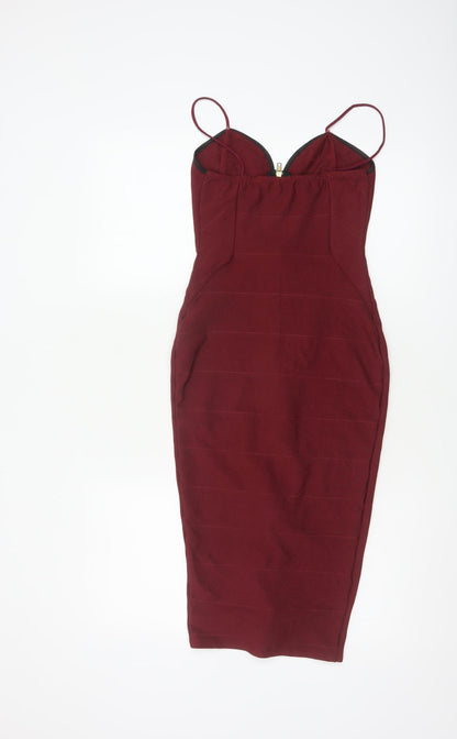Boohoo Women Red Bodycon Midi Dress UK 6 Strappy Zip Party
