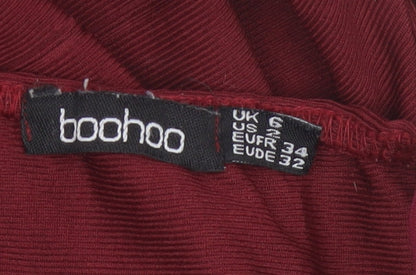 Boohoo Women Red Bodycon Midi Dress UK 6 Strappy Zip Party