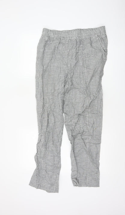 Jigsaw Women’s Grey Check Linen Cotton Elastic Waist Trousers UK 12