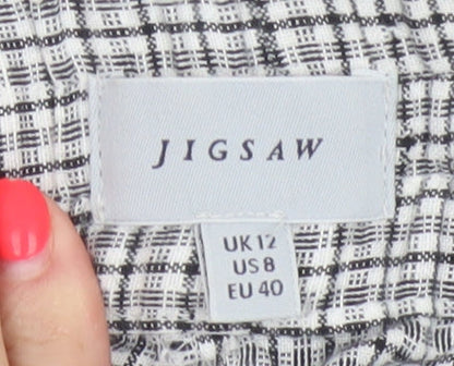 Jigsaw Women’s Grey Check Linen Cotton Elastic Waist Trousers UK 12