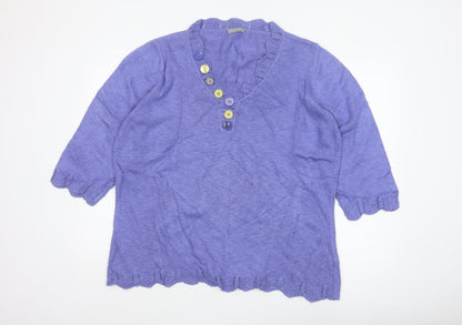 Per Una Women Purple XL Linen Blend Henley Jumper 3/4 Sleeve