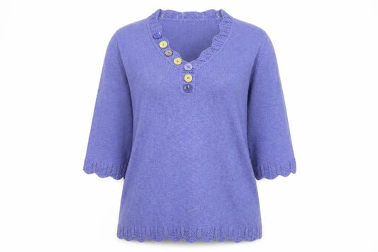 Per Una Women Purple XL Linen Blend Henley Jumper 3/4 Sleeve
