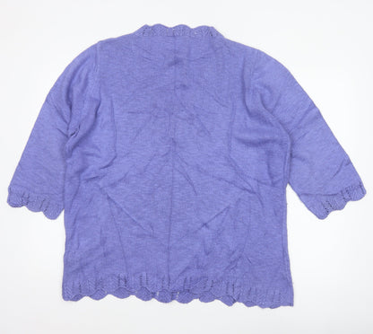 Per Una Women Purple XL Linen Blend Henley Jumper 3/4 Sleeve