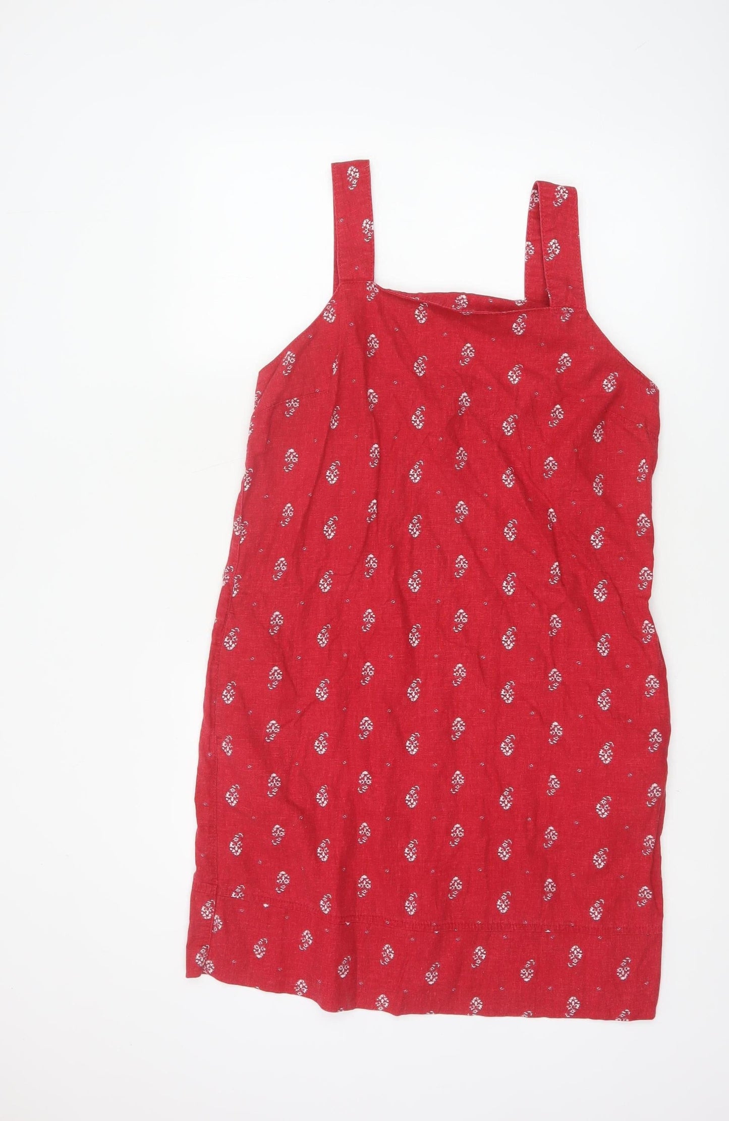 Next Women Red Linen Blend Floral Knee Length Sheath Dress UK 12
