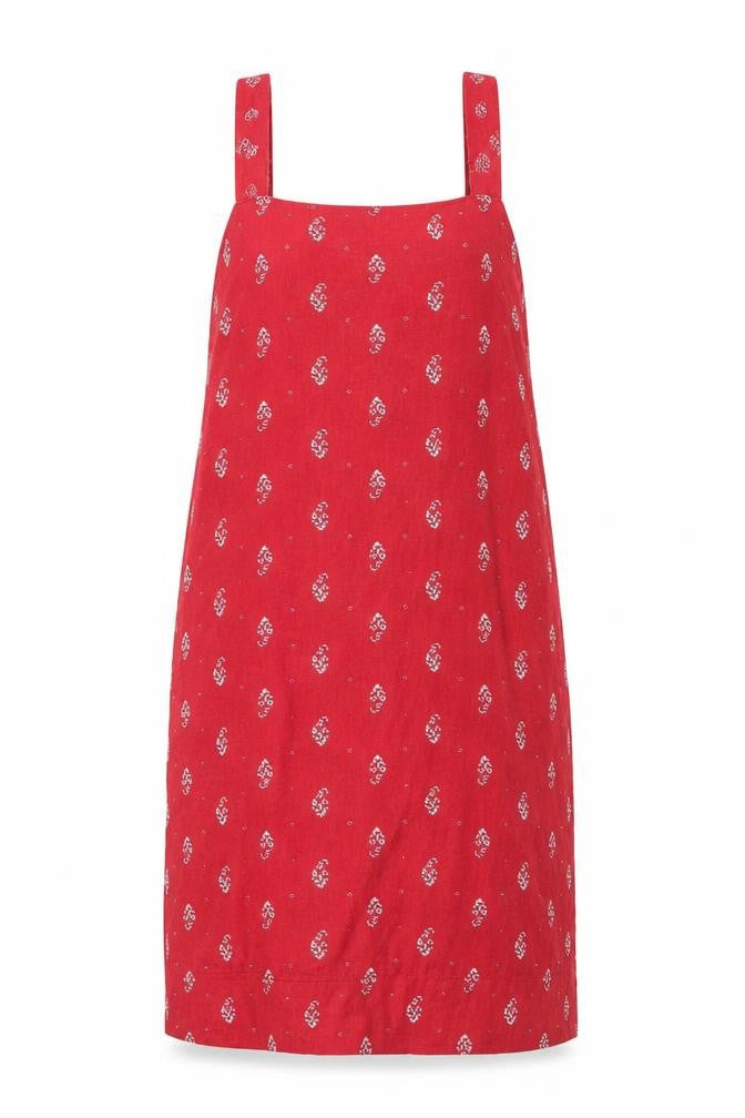 Next Women Red Linen Blend Floral Knee Length Sheath Dress UK 12
