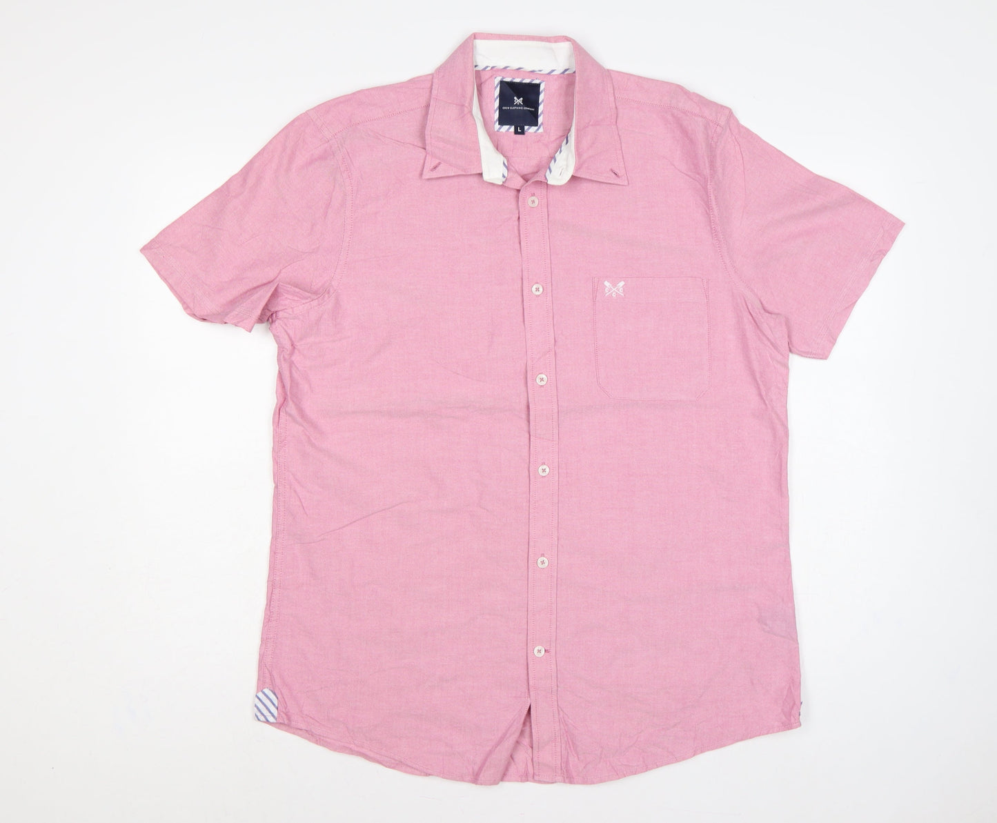 Crew Clothing Company Men's Pink L Cotton Short Sleeve Button-Up Shirt