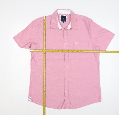 Crew Clothing Company Men's Pink L Cotton Short Sleeve Button-Up Shirt