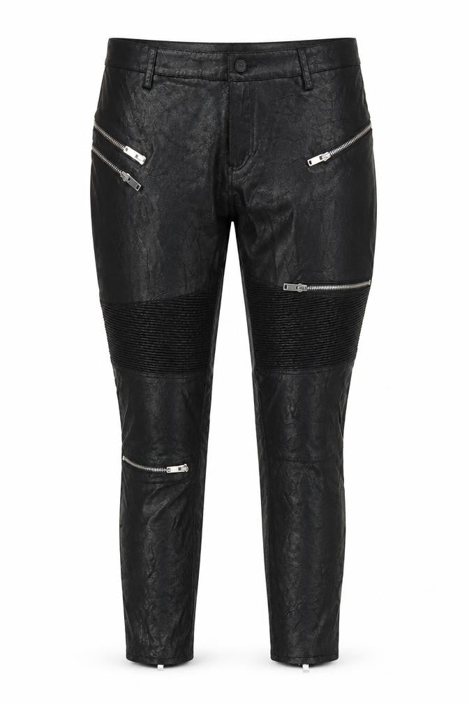 Zara Women Black Faux Leather Biker Skinny Trousers UK 12 Zip