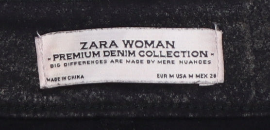 Zara Women Black Faux Leather Biker Skinny Trousers UK 12 Zip