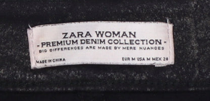 Zara Women Black Faux Leather Biker Skinny Trousers UK 12 Zip