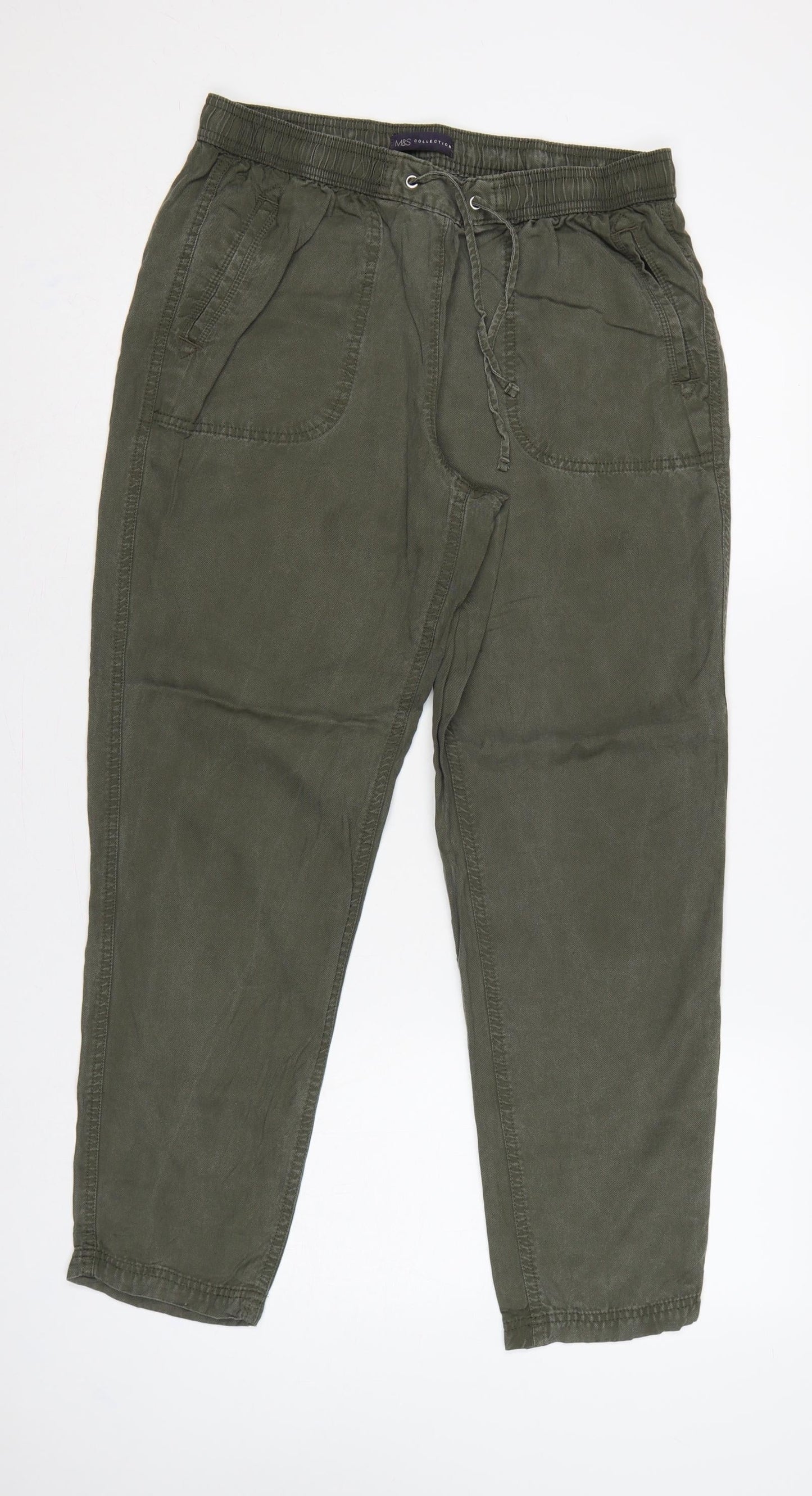 Marks & Spencer Women Green UK 12 Long Lyocell Tapered Joggers