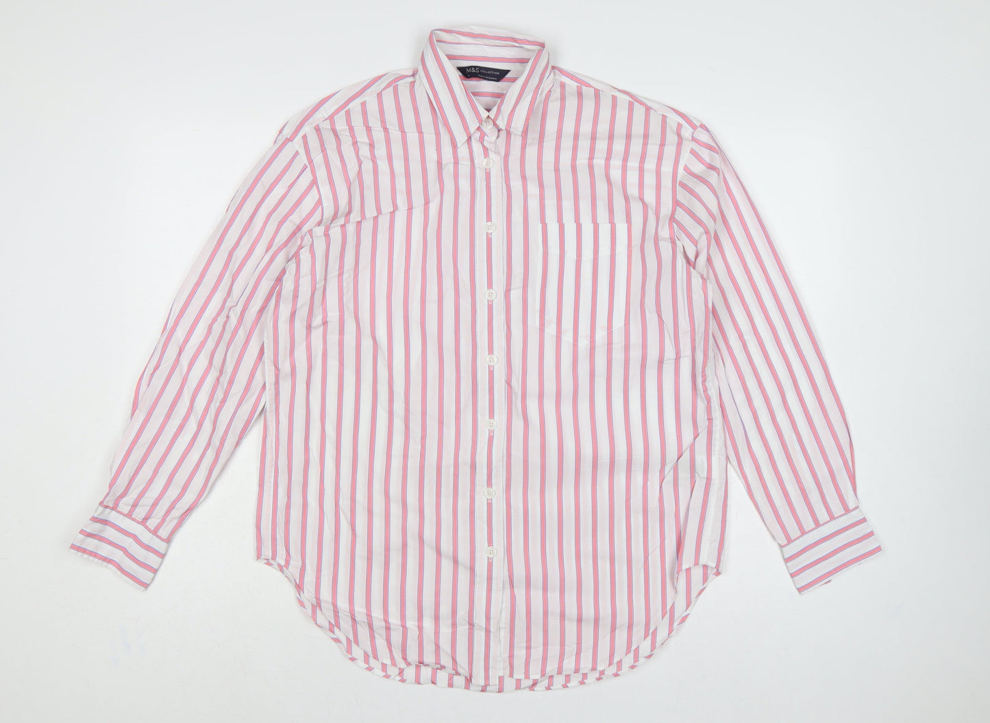 Marks & Spencer Women Pink Striped Cotton Button-Up Shirt UK 14