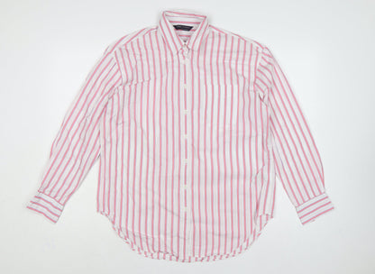 Marks & Spencer Women Pink Striped Cotton Button-Up Shirt UK 14