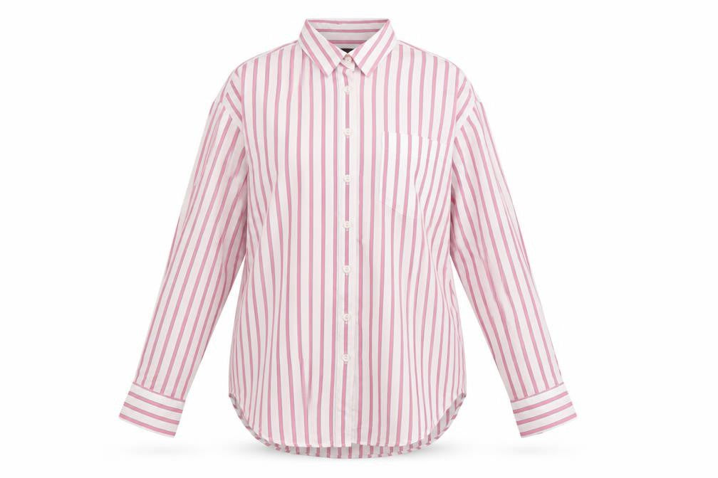 Marks & Spencer Women Pink Striped Cotton Button-Up Shirt UK 14