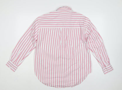 Marks & Spencer Women Pink Striped Cotton Button-Up Shirt UK 14