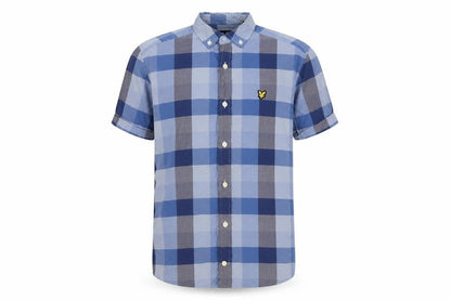 Lyle & Scott Men's Blue Check XS Short Sleeve Button-Down Shirt