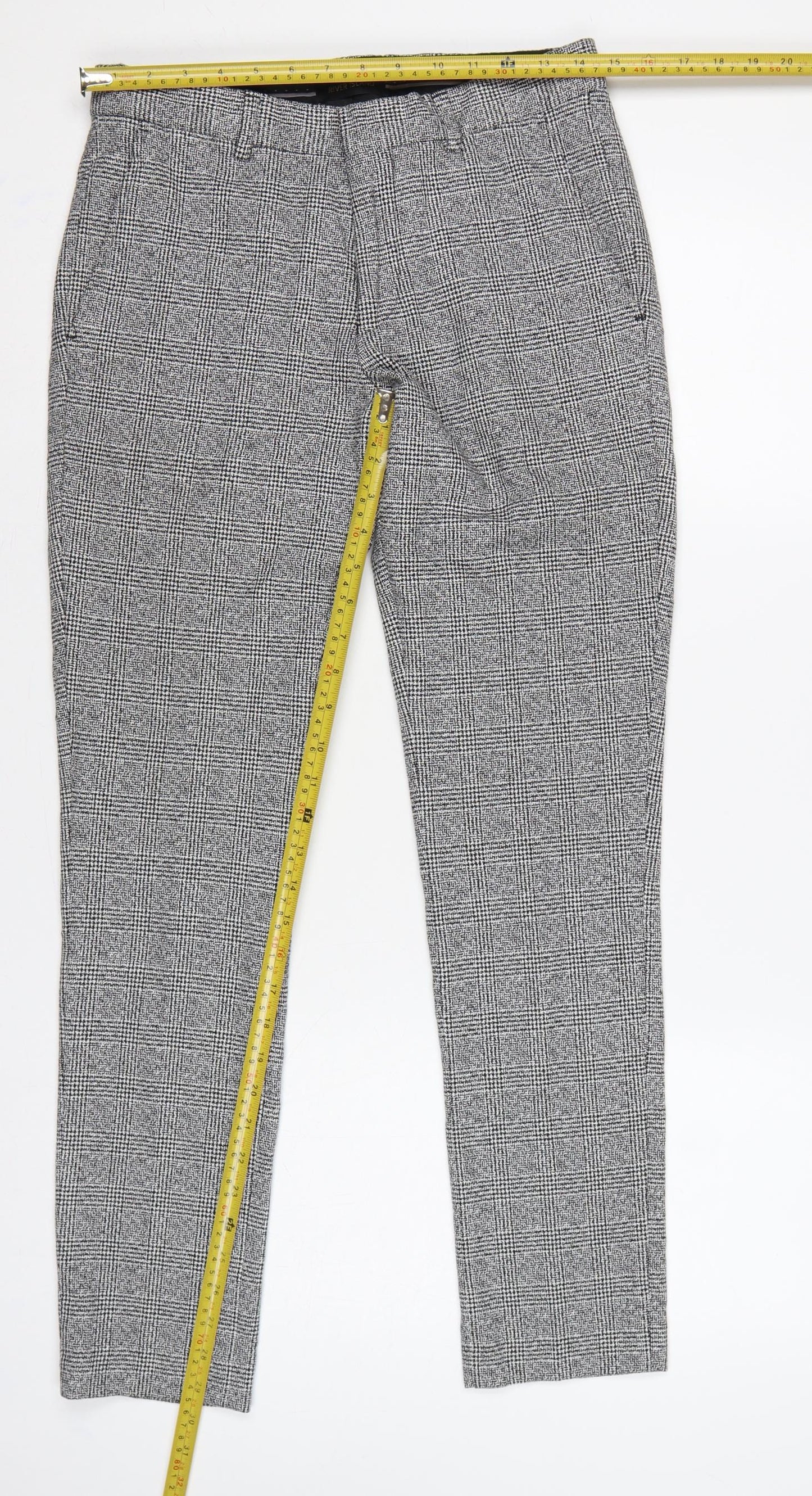 River Island Men Grey Check Slim Fit Dress Trousers UK 28R