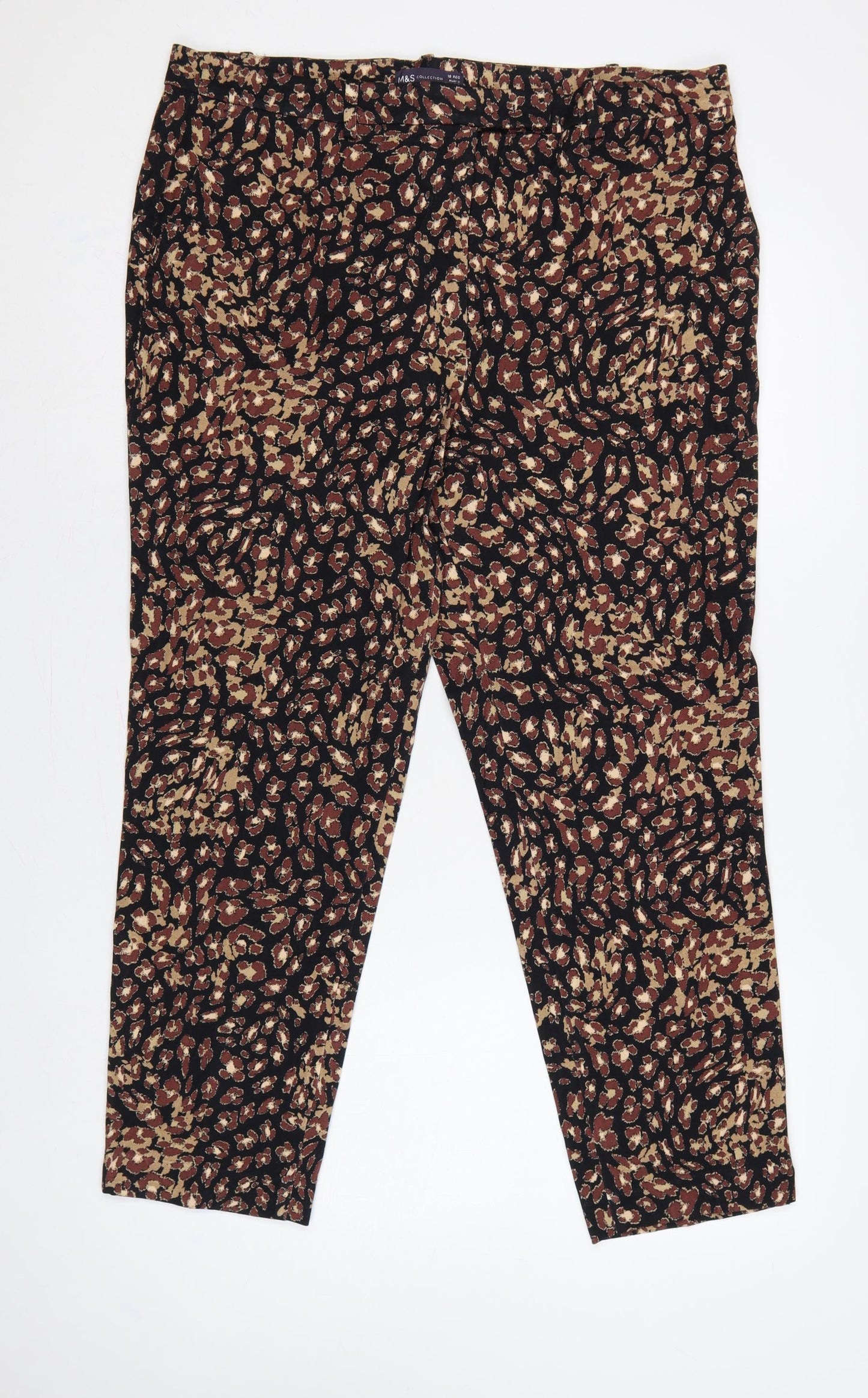 Marks & Spencer Women’s Black Animal Print Tapered Trousers UK 18