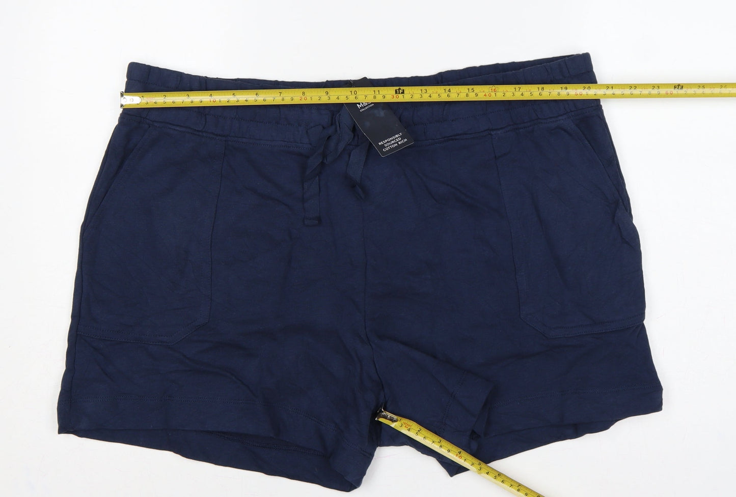 Marks & Spencer Women Blue Size 22 Drawstring Jersey Shorts Pockets