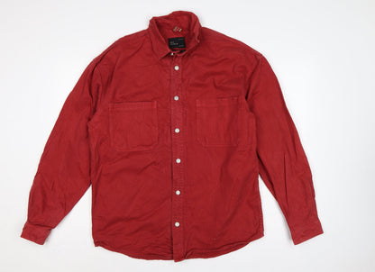 Zara Man Men's Red M Relaxed Fit Cotton Twill Button Shirt Jacket