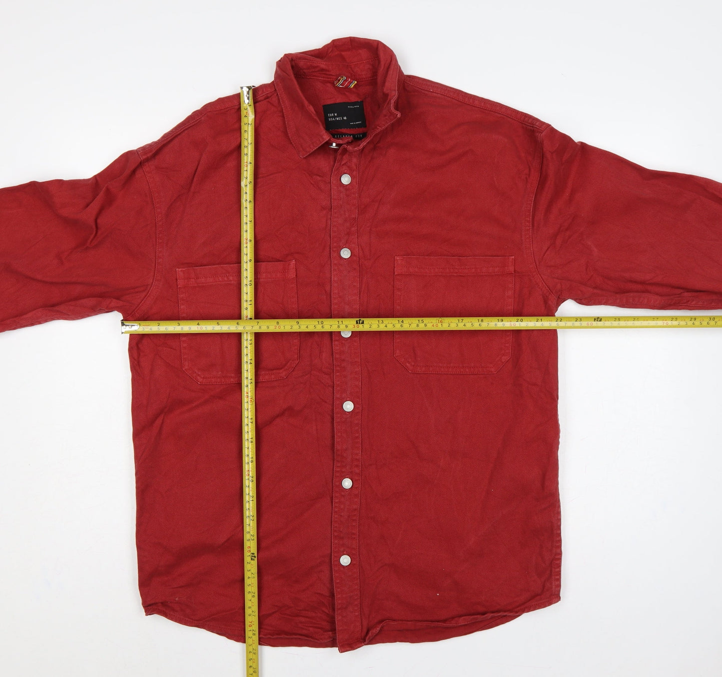 Zara Man Men's Red M Relaxed Fit Cotton Twill Button Shirt Jacket