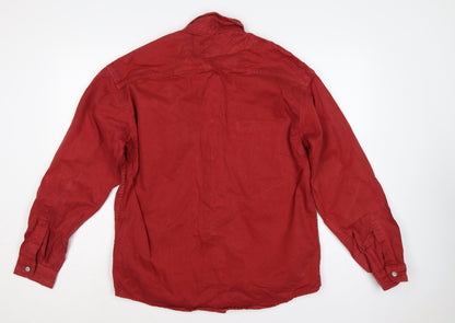 Zara Man Men's Red M Relaxed Fit Cotton Twill Button Shirt Jacket