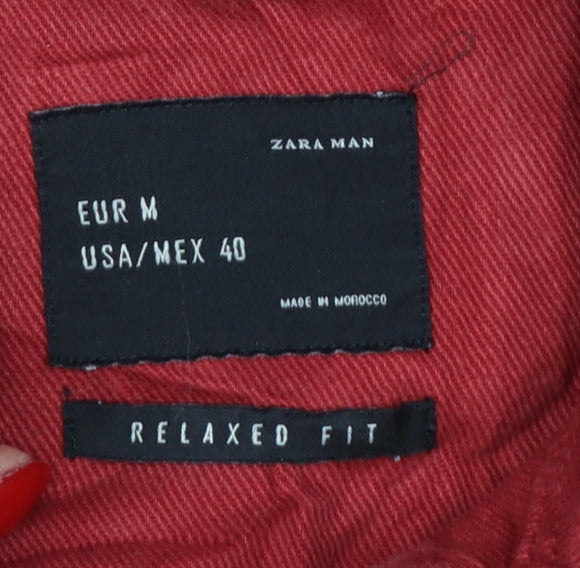 Zara Man Men's Red M Relaxed Fit Cotton Twill Button Shirt Jacket